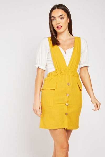 Flap Pocket Side Pinafore Dress