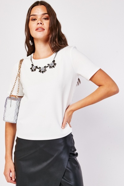 Necklace Attached White Top