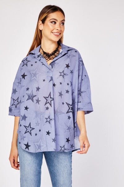 Star Print Oversized Shirt