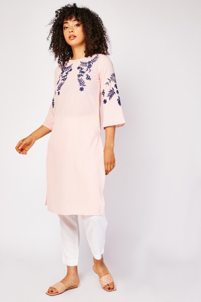 Flower Embroidered Tunic Top