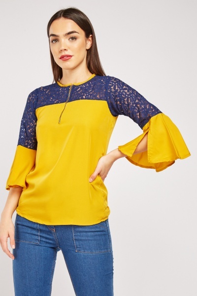 Lace Insert Bell Sleeve Top