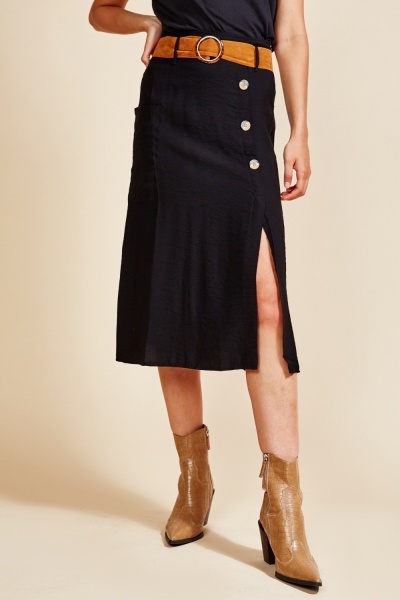 Single Pocket Front Midi Skirt