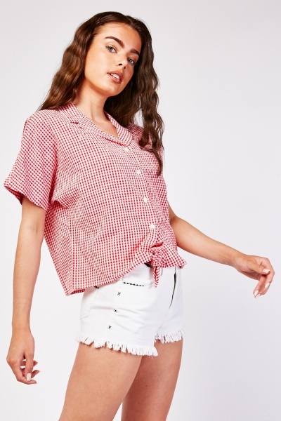 Tie Up Waist Gingham Top