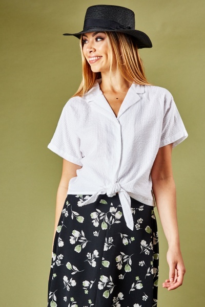 Tie Up Waist Textured Blouse