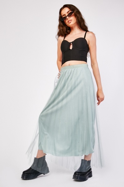 Net Overlay Midi Skirt