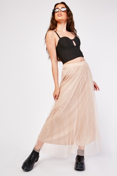 Net Overlay Midi Skirt