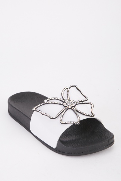 3D Butterfly Encrusted Slide Sandals