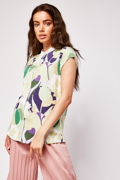 Overlapped Mix Print Blouse