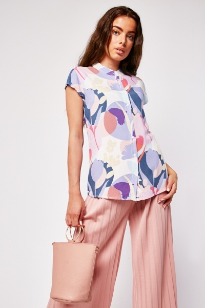 Overlapped Mix Print Blouse