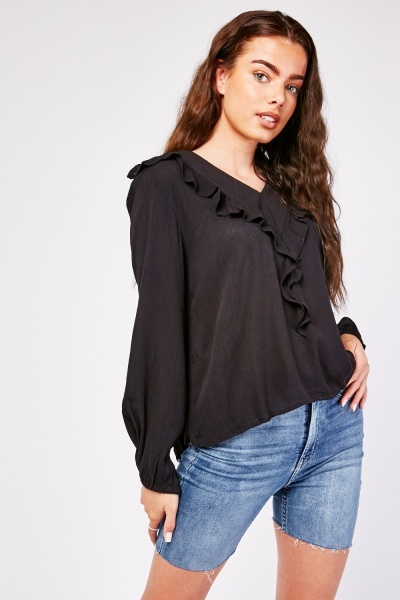 Ruffle Trim Crinkle Blouse