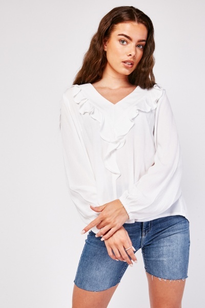 Ruffle Trim Crinkle Blouse