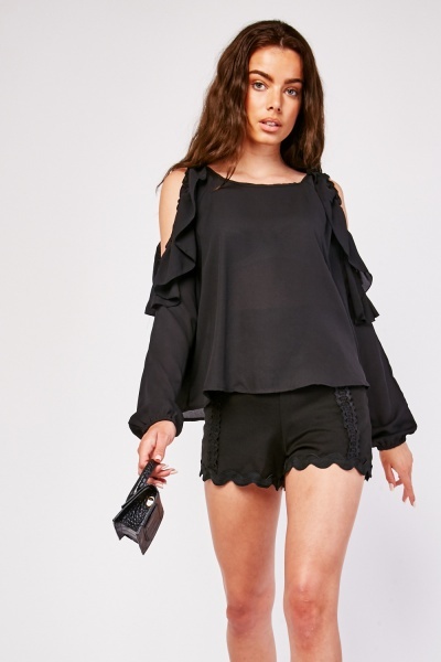 Ruffle Cold Shoulder Blouse