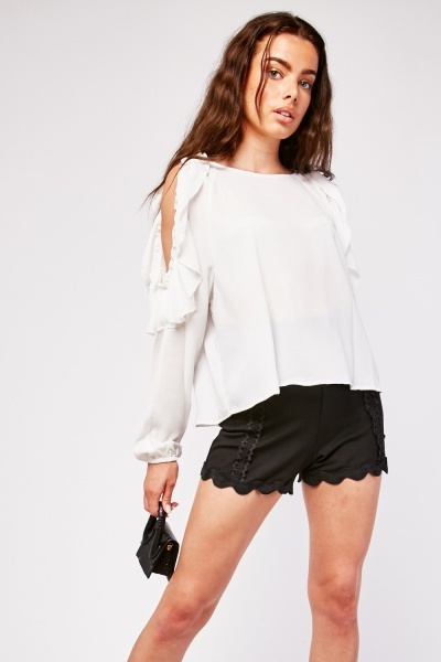 Ruffle Cold Shoulder Blouse