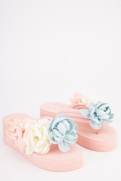 3D Flower Trim Platform Sandals