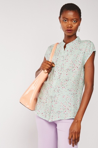 Calico Print Cap Sleeve Blouse