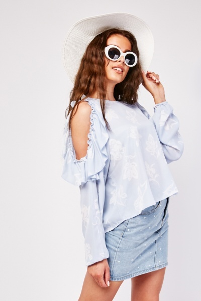 Ruffle Cold Shoulder Blouse