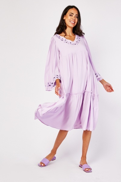 Embroidered Tiered Swing Dress