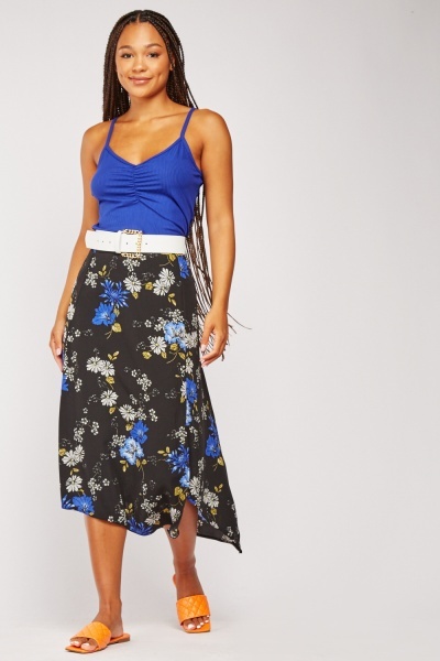Floral Print High Waist Midi Skirt
