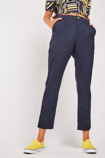 High Waist Cropped Chino Trousers