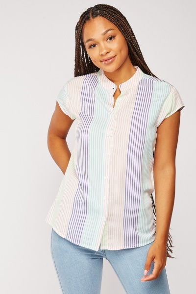 Multi Coloured Striped Short Sleeve Shirt