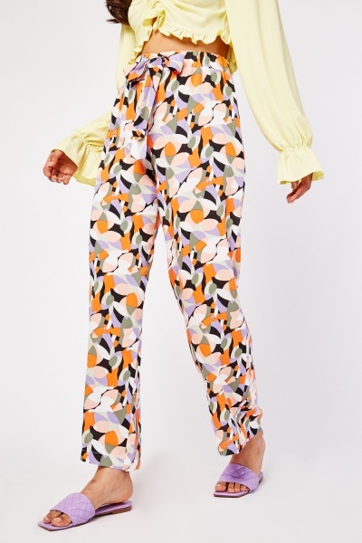 Bow Front Straight Cut Printed Trousers