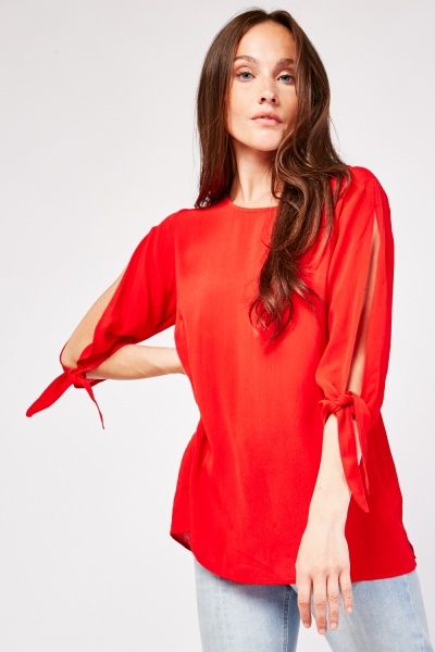 Cut Out Tie Up Sleeve Blouse
