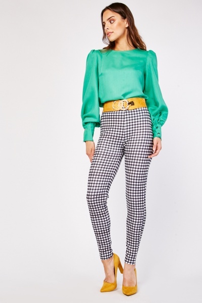Gingham High Waist Skinny Fit Trousers
