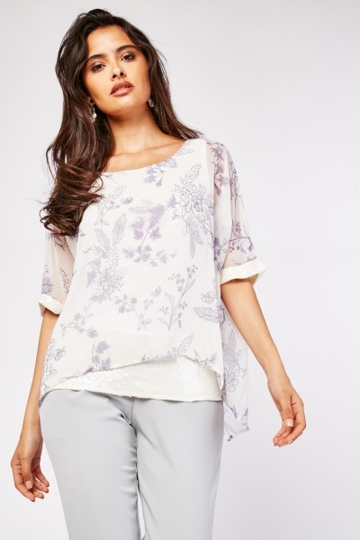 Sequin Trim Chiffon Top