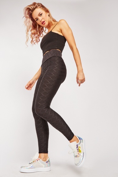 Textured Ruched Back Sports Leggings