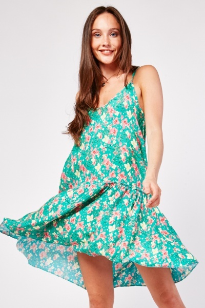 Tropical Print Ruffle Tent Dress