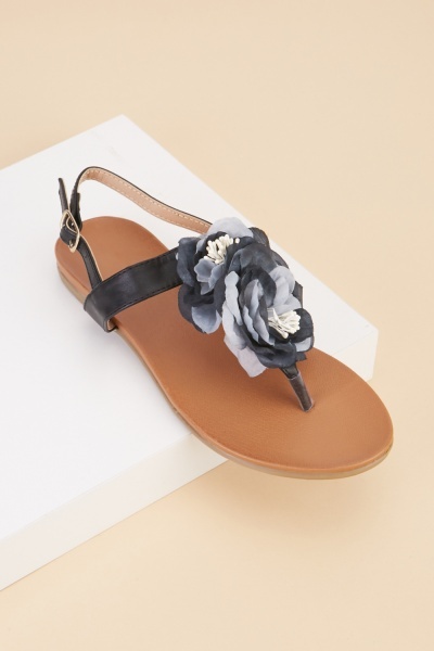 3D Flower Ankle Strap Flat Sandals