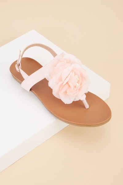 3D Flower Ankle Strap Flat Sandals