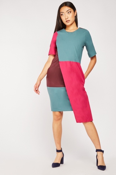 Colour Block Shift Asymmetric Dress