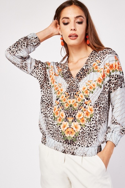 Floral Animal Print Blouse