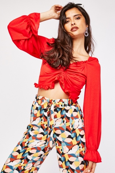 Ruched Front Long Sleeve Crop Top