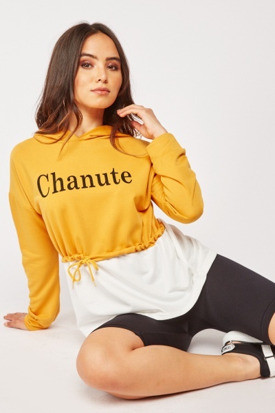 Drawstring Waist Panel Contrasted Hoodie