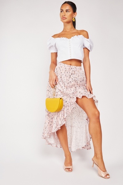 Ruffle Hem Dip Hem Skirt