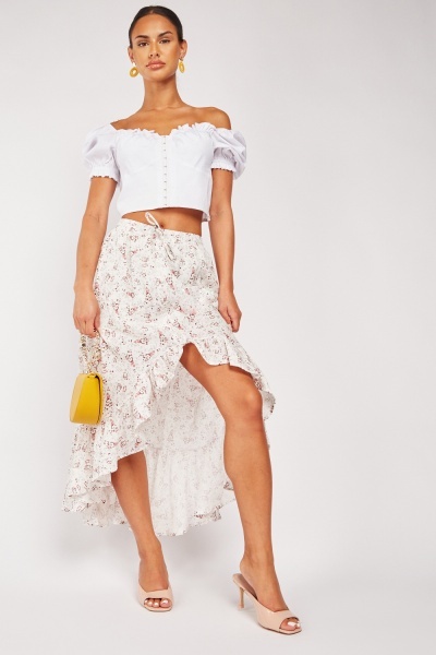 Ruffle Hem Dip Hem Skirt