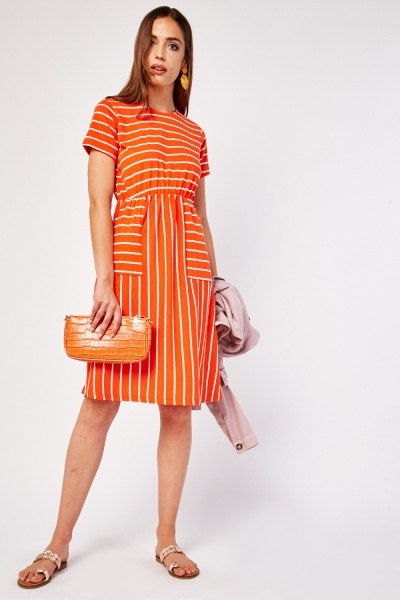 Open Front Pocket Striped Dress