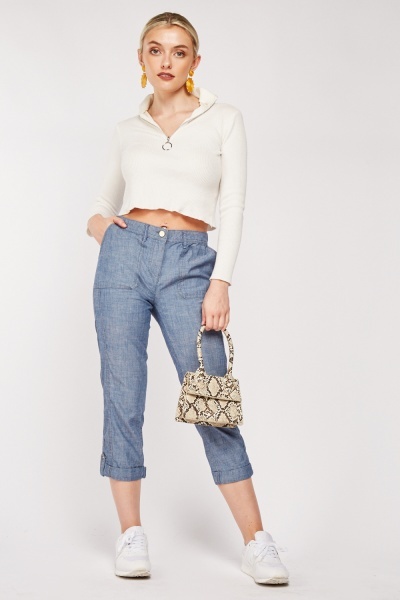 Rolled Hem Cropped Trousers