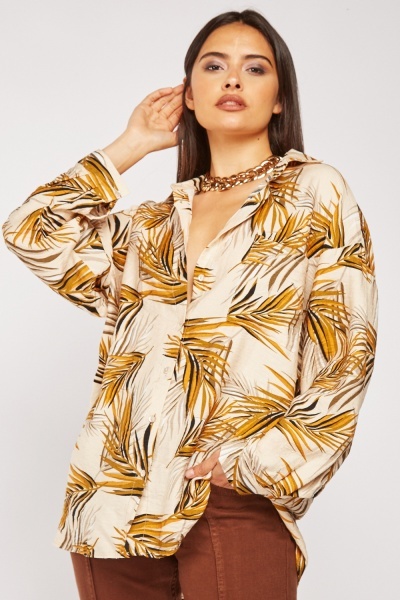 Tropical Print Button Up Shirt