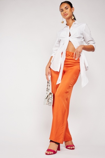 Buckled Belted Wide Leg Trousers