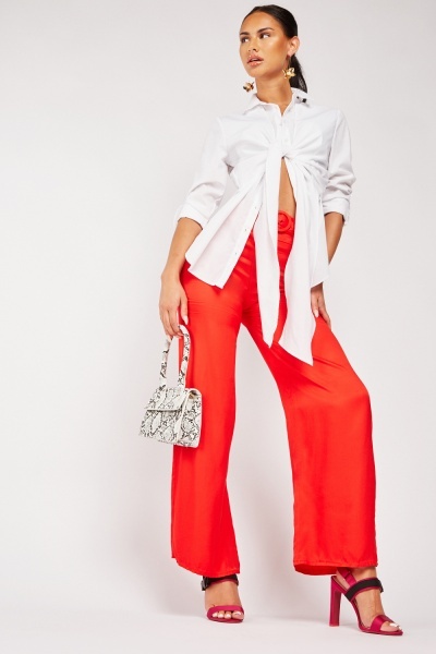 Buckled Belted Wide Leg Trousers