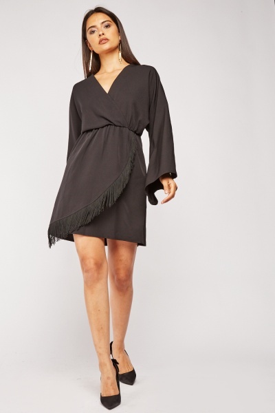 Fringed Wrap Mini Dress