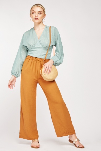 Textured Wide Leg Trousers