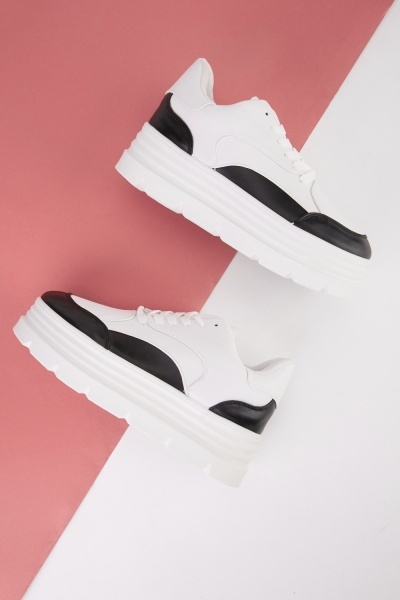 Contrasted Lace Up Platform Trainers