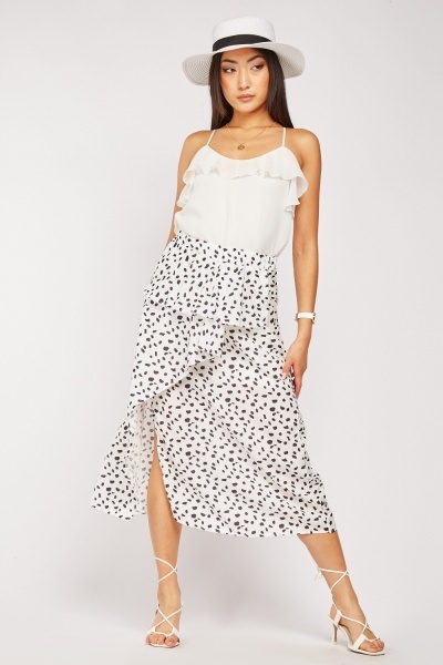 Polka Dot Ruffle Midi Skirt