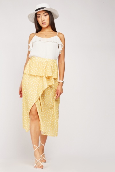 Image of Polka Dot Ruffle Midi Skirt