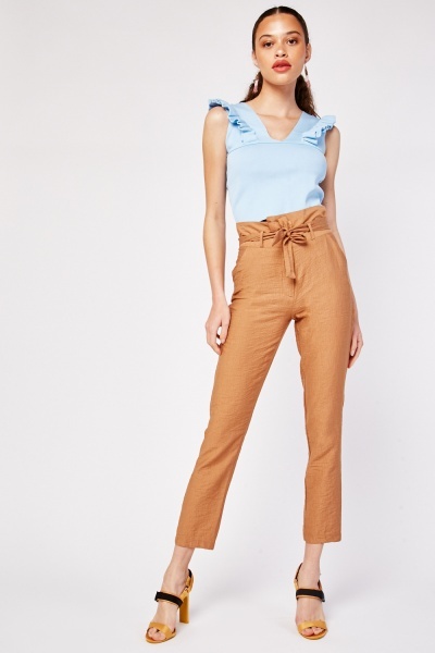 Crinkled Tie Up Tapered Trousers