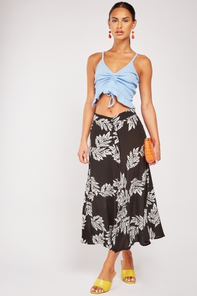 Printed Button Front Flared Skirt